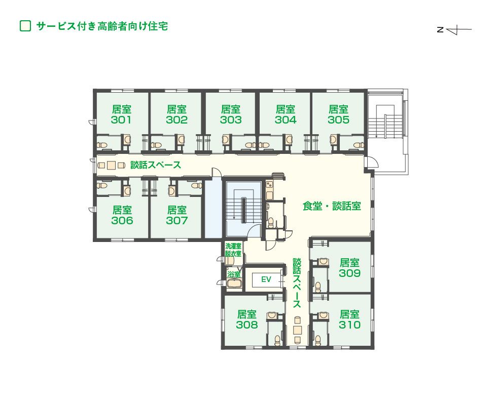 エイジフリーハウス京都桂川の3Ｆのフロアマップ