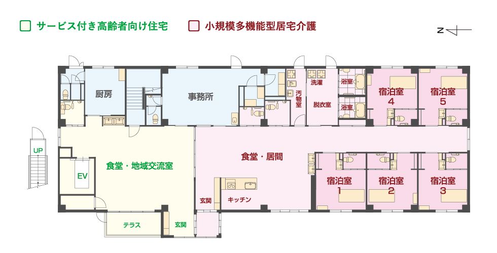 エイジフリーハウス京都天神川の1Ｆのフロアマップ