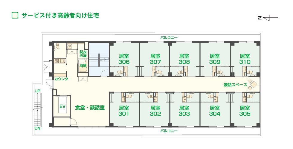 エイジフリーハウス京都天神川の3Ｆのフロアマップ