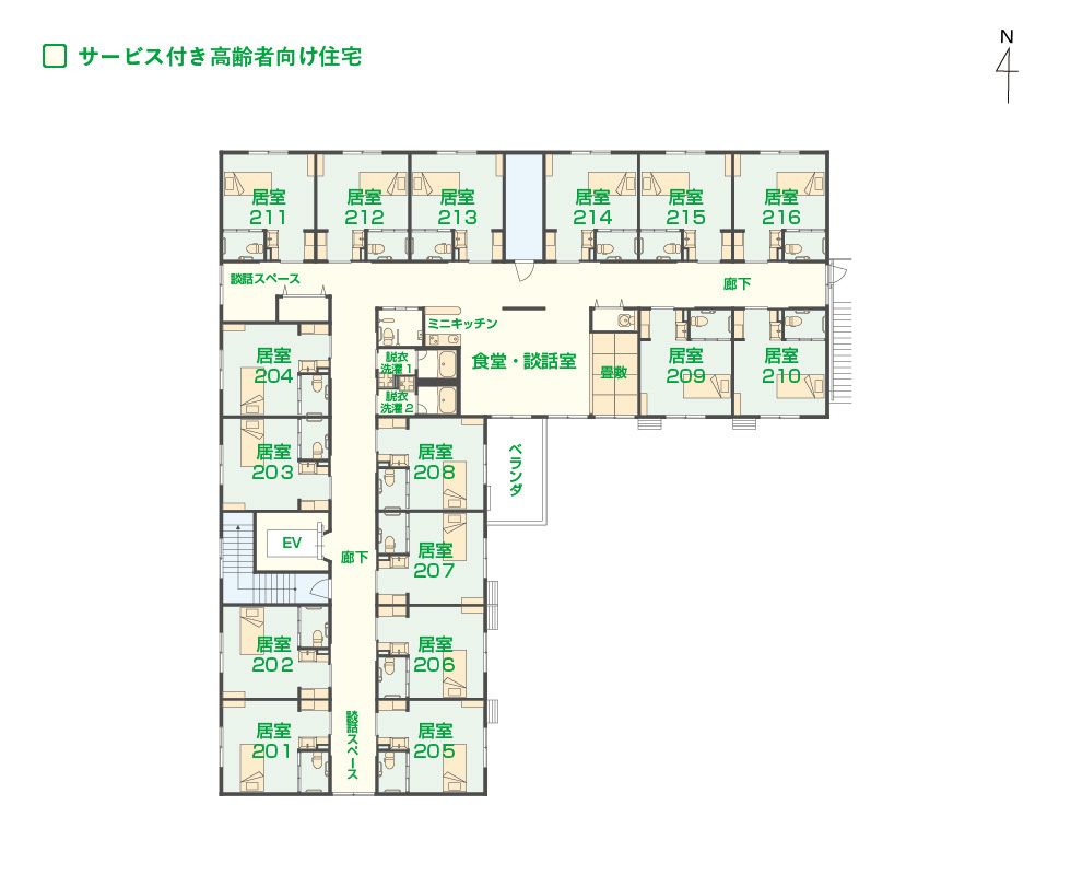 エイジフリーハウス京都音羽の2Ｆのフロアマップ