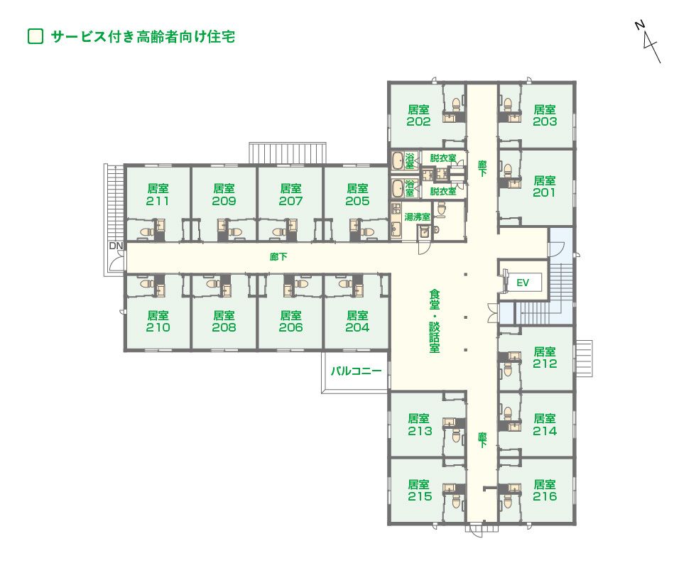 エイジフリーハウス京都花園の2Ｆのフロアマップ