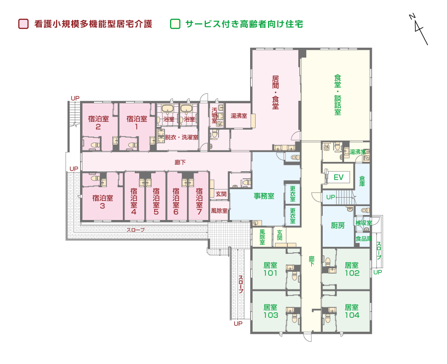 エイジフリーハウス京都花園の1Ｆのフロアマップ