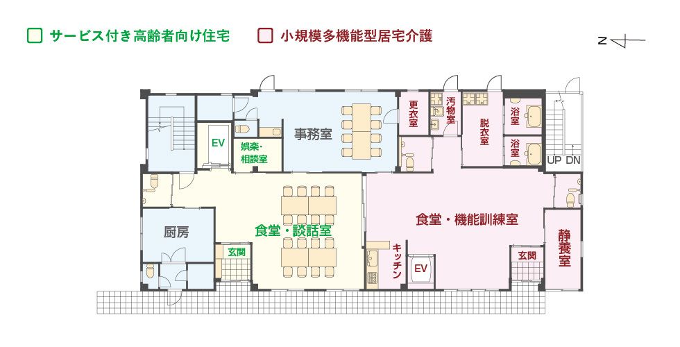 エイジフリーハウス京都四条大宮の1Ｆのフロアマップ
