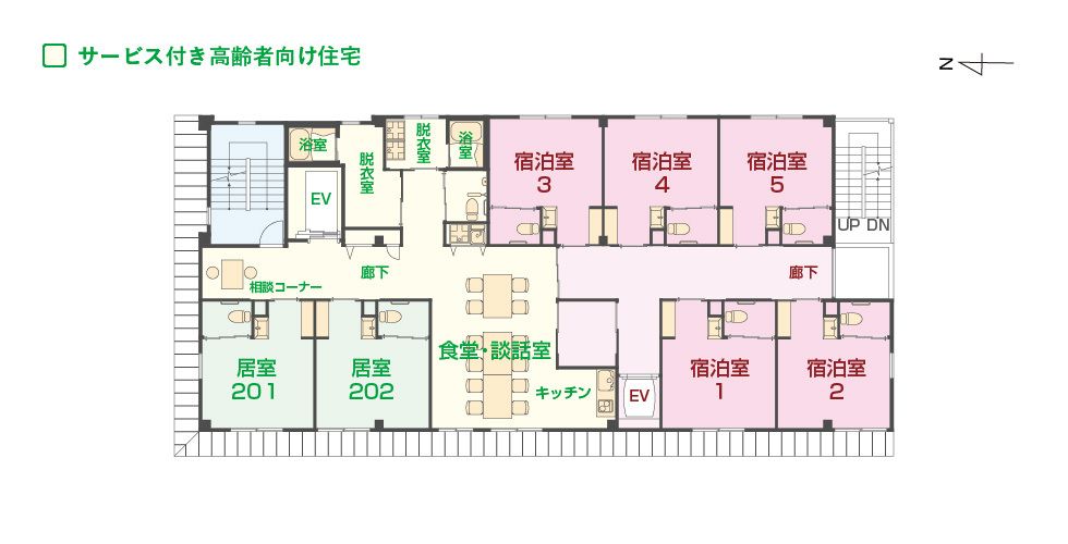 エイジフリーハウス京都四条大宮の2Ｆのフロアマップ