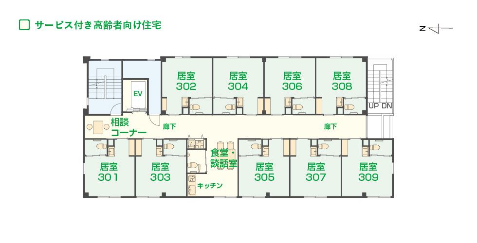 エイジフリーハウス京都四条大宮の3Ｆのフロアマップ