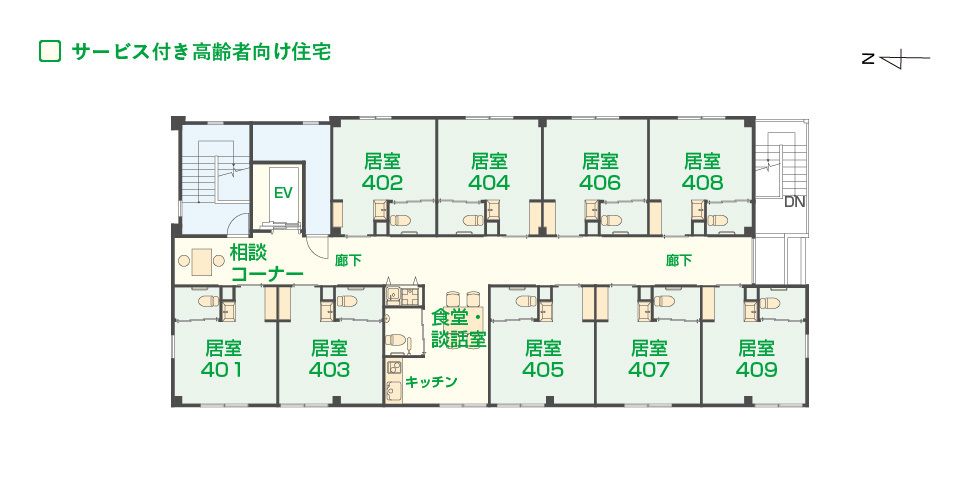 エイジフリーハウス京都四条大宮の4Ｆのフロアマップ