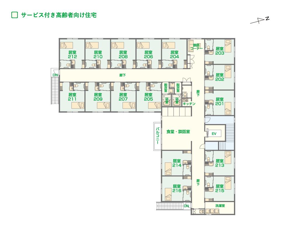 エイジフリーハウス川崎有馬の2Ｆのフロアマップ