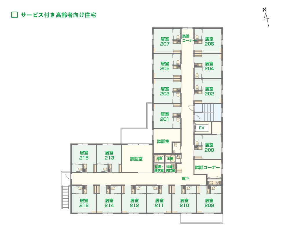 エイジフリーハウス川崎登戸の2Ｆのフロアマップ