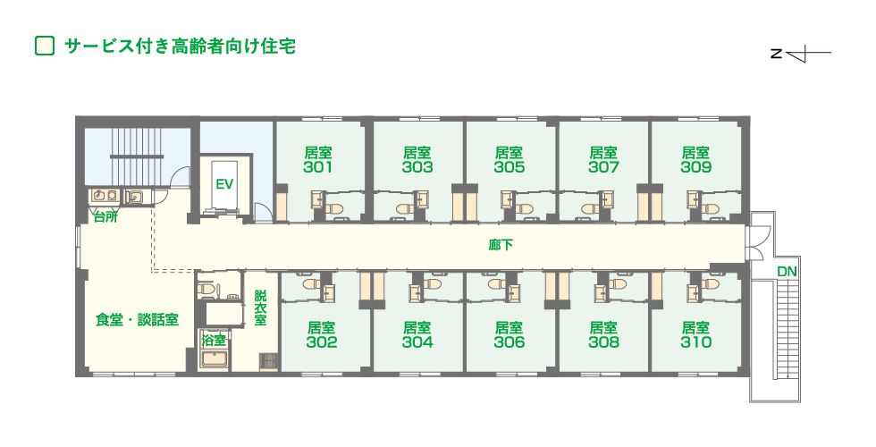エイジフリーハウス八王子元横山町の3Ｆのフロアマップ