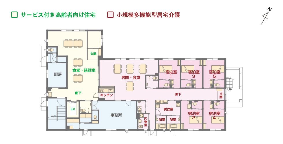 エイジフリーハウス八王子並木町の1Ｆのフロアマップ