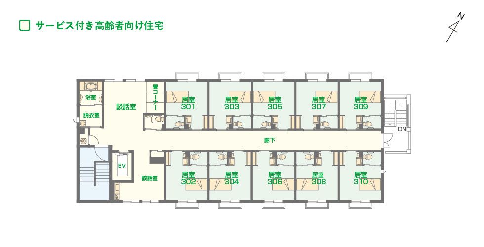 エイジフリーハウス八王子並木町の3Ｆのフロアマップ