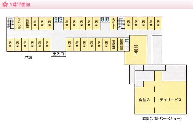 住宅型有料老人ホーム プラチナホームさくらの1階のフロアマップ