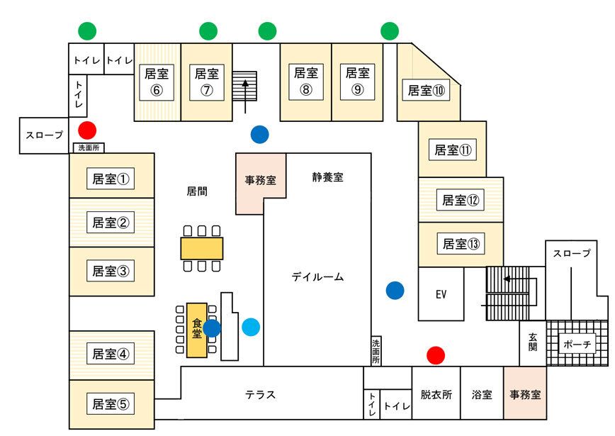 住宅型有料老人ホーム 菜の花東館の1Fのフロアマップ