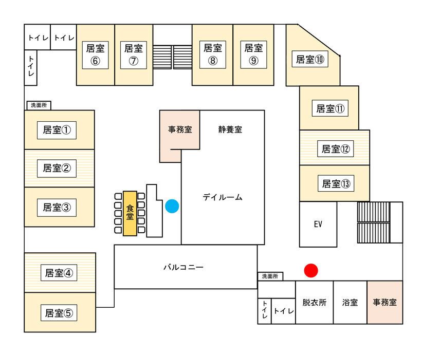 住宅型有料老人ホーム 菜の花東館の2Fのフロアマップ