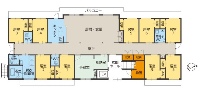 ツクイ世田谷宇奈根 グループホームのフロアマップ1のフロアマップ