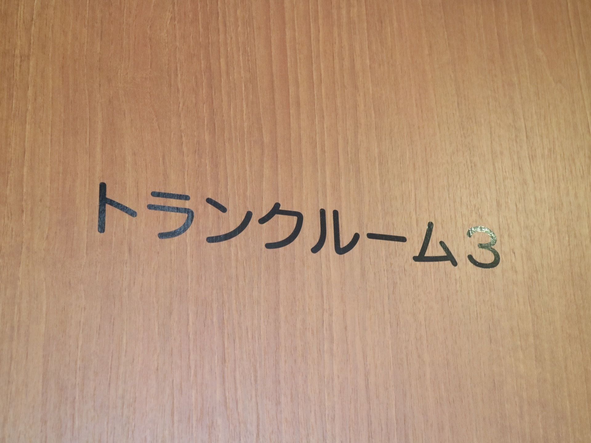 ナチュラルブラウンの木のぬくもり感じられる扉に、シンプルな黒い文字でトランクルームと番号が表示されている。