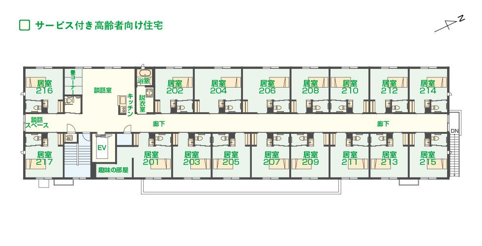 エイジフリーハウス 船橋夏見の2Ｆのフロアマップ