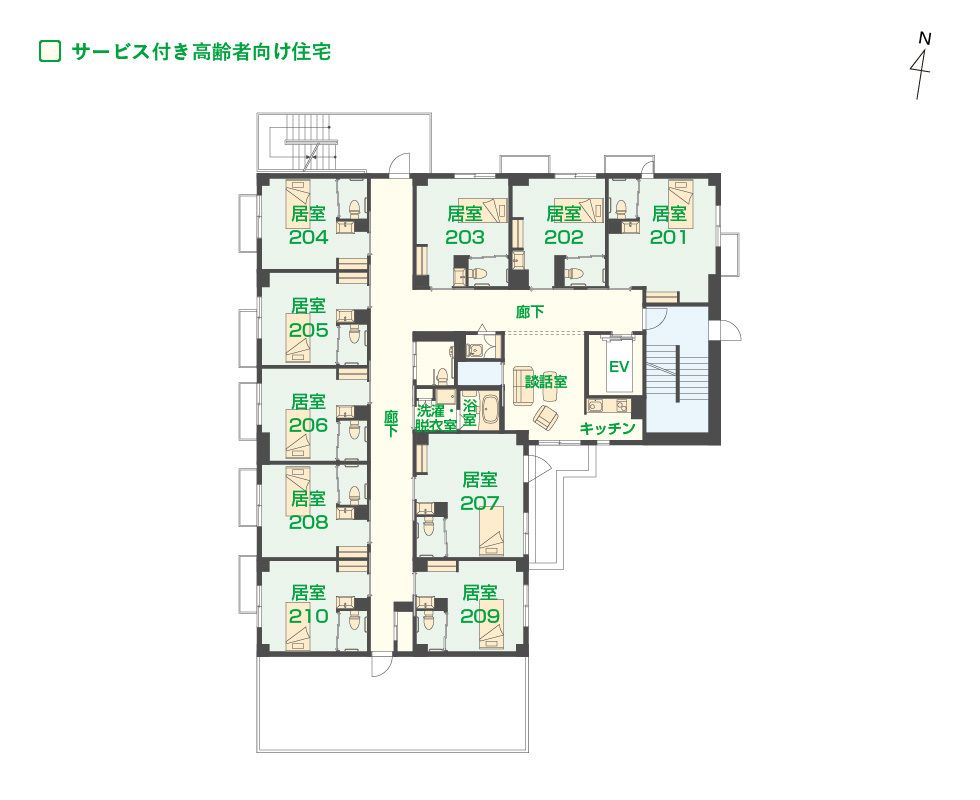 エイジフリーハウス 千葉穴川の2Ｆのフロアマップ