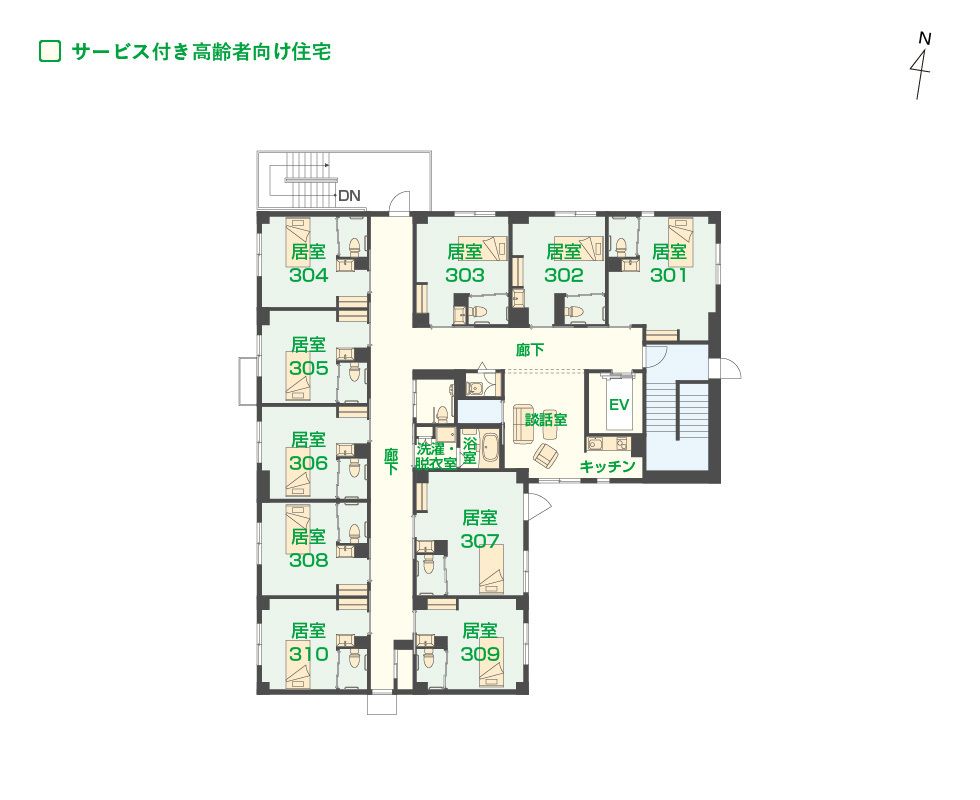 エイジフリーハウス 千葉穴川の3Ｆのフロアマップ