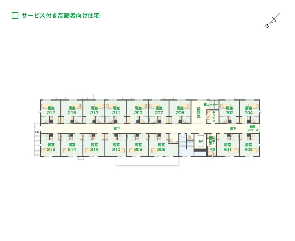 エイジフリーハウス 松戸北小金の2Ｆのフロアマップ