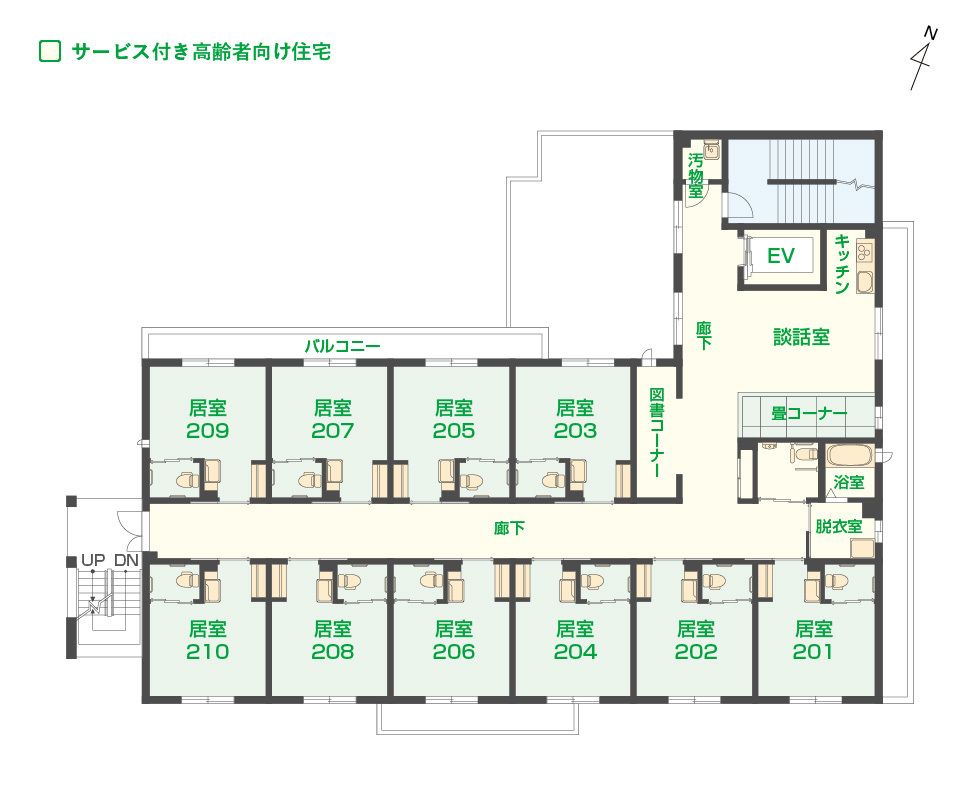 エイジフリーハウス さいたま武蔵浦和の2Ｆのフロアマップ