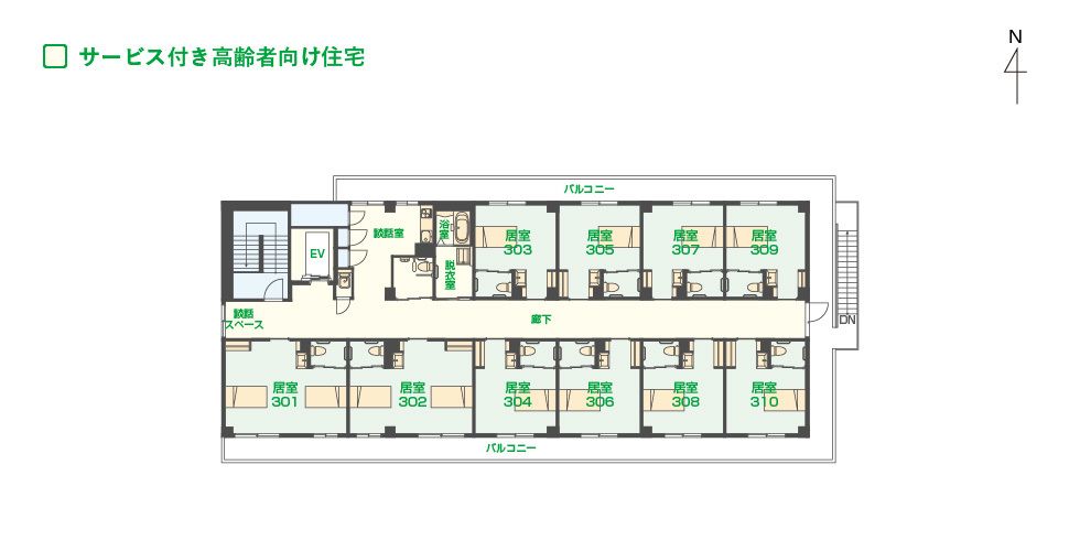 エイジフリーハウス 茨木総持寺の3Ｆのフロアマップ