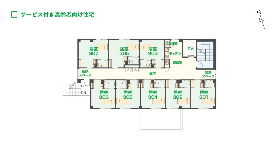エイジフリーハウス 大阪帝塚山の3Ｆのフロアマップ