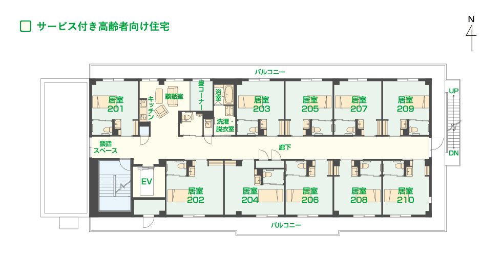 エイジフリーハウス 大阪上本町の2Ｆのフロアマップ