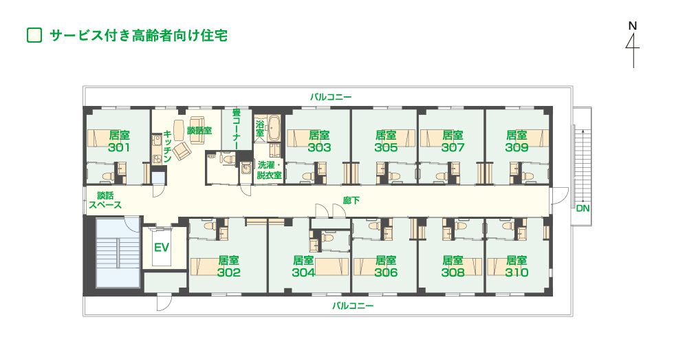エイジフリーハウス 大阪上本町の3Ｆのフロアマップ
