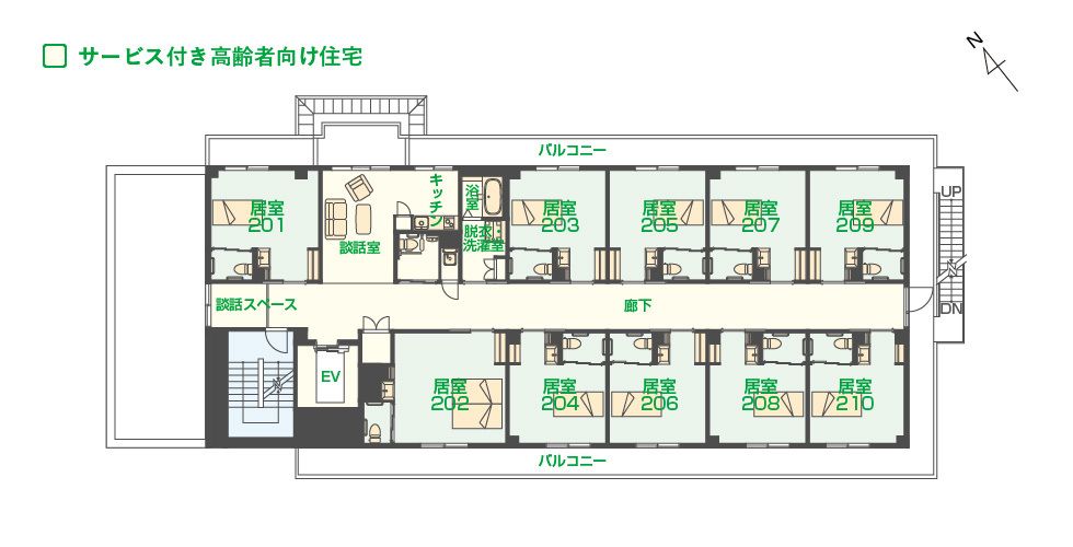 エイジフリーハウス 吹田山田西の2Ｆのフロアマップ