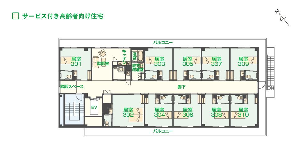 エイジフリーハウス 吹田山田西の3Ｆのフロアマップ