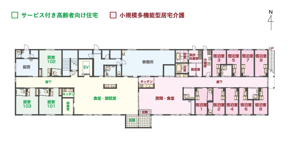 エイジフリーハウス 吹田江坂町の1Ｆのフロアマップ