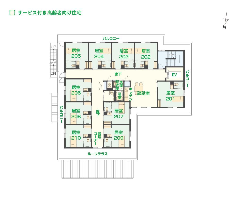 エイジフリーハウス 神戸霞ヶ丘の2Ｆのフロアマップ