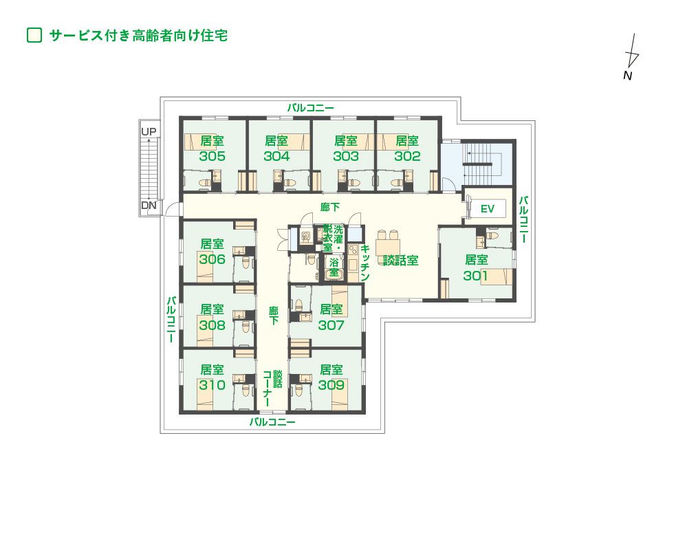 エイジフリーハウス 神戸霞ヶ丘の3Ｆのフロアマップ