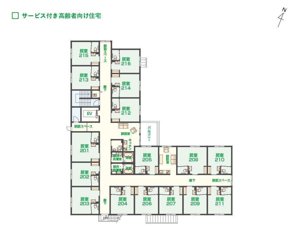 エイジフリーハウス 名古屋上社の2Ｆのフロアマップ