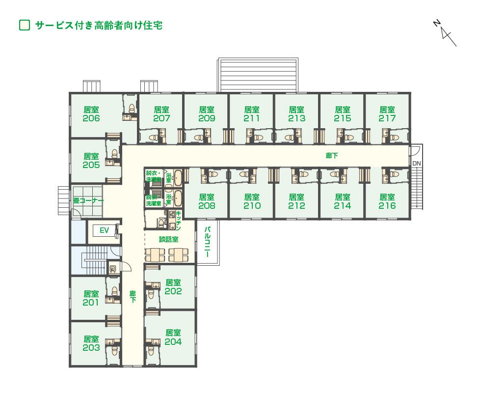 エイジフリーハウス 岡崎六名の2Ｆのフロアマップ