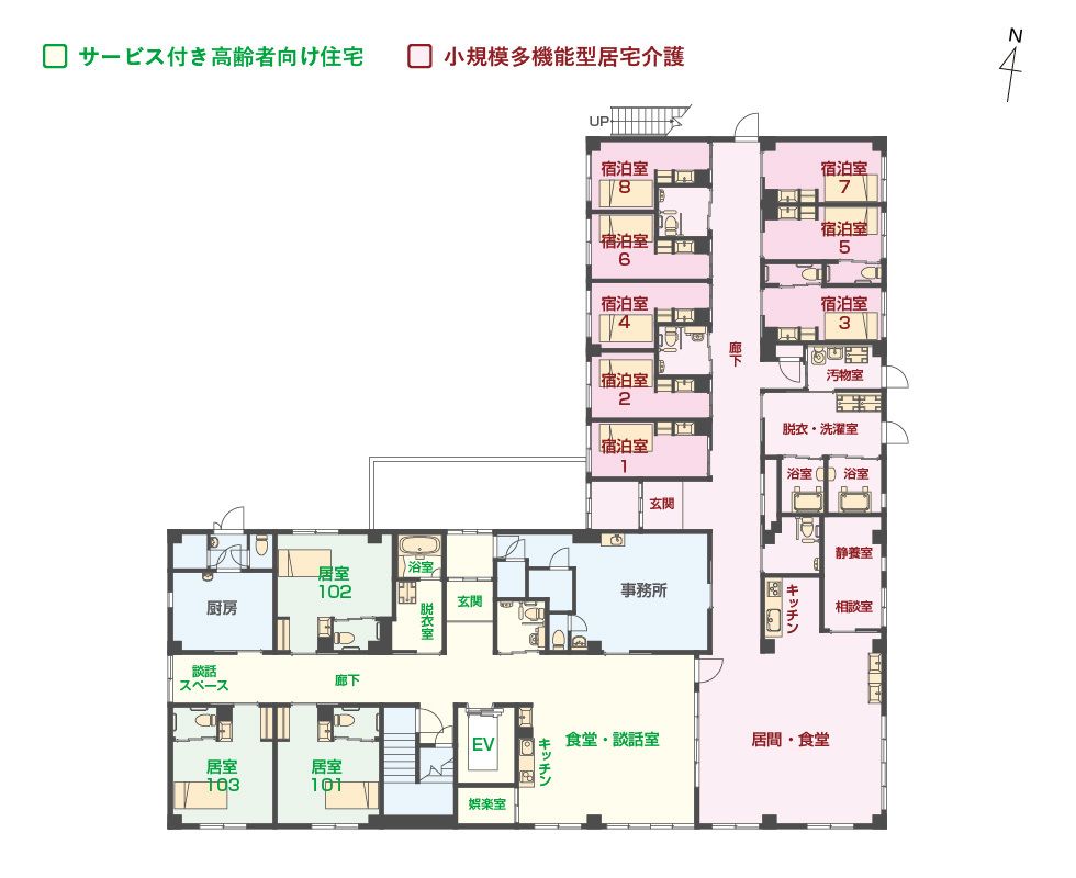エイジフリーハウス 八王子高倉町の1Ｆのフロアマップ