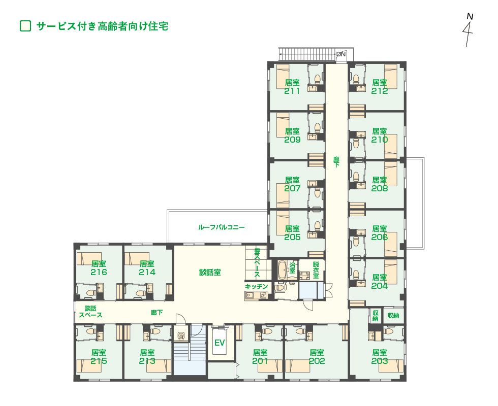 エイジフリーハウス 八王子高倉町の2Fのフロアマップ