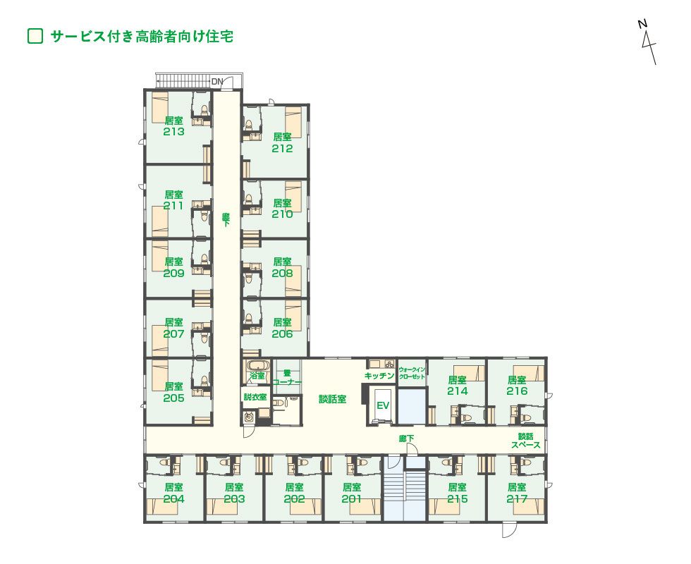 エイジフリーハウス 川崎上平間の2Fのフロアマップ