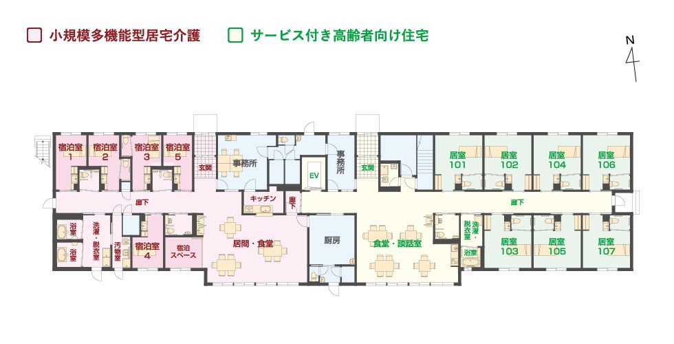 エイジフリーハウス 横浜岡津町の1Fのフロアマップ