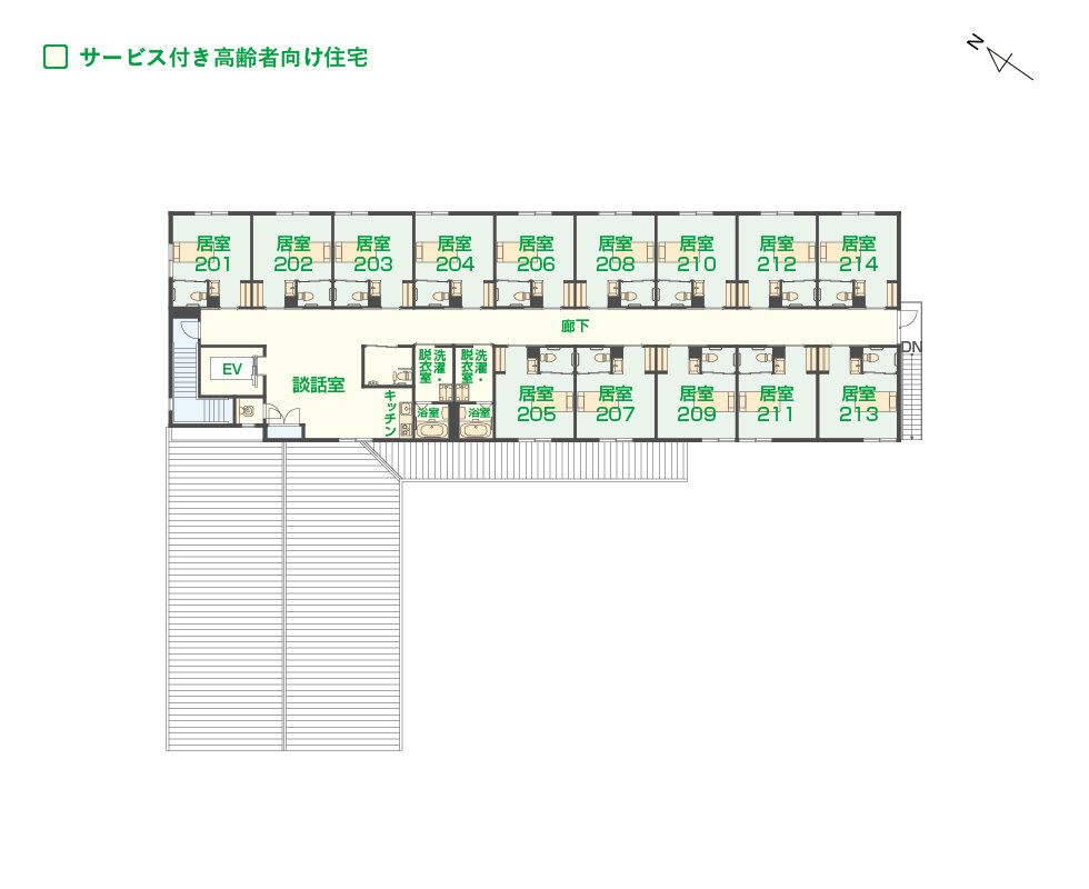 エイジフリーハウス 横浜十日市場町の2Ｆのフロアマップ