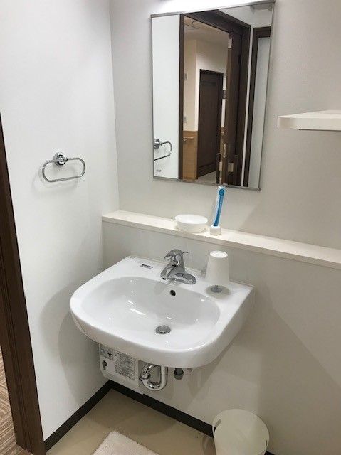 フットレスの洗面台の写真。部屋の中に備え付けられている設備
