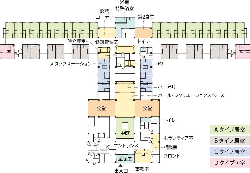 介護付有料老人ホーム かえでの杜の1Ｆのフロアマップ