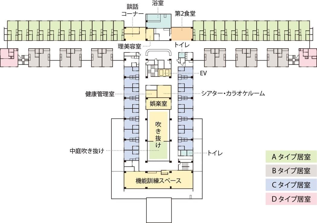 介護付有料老人ホーム かえでの杜の2Ｆのフロアマップ