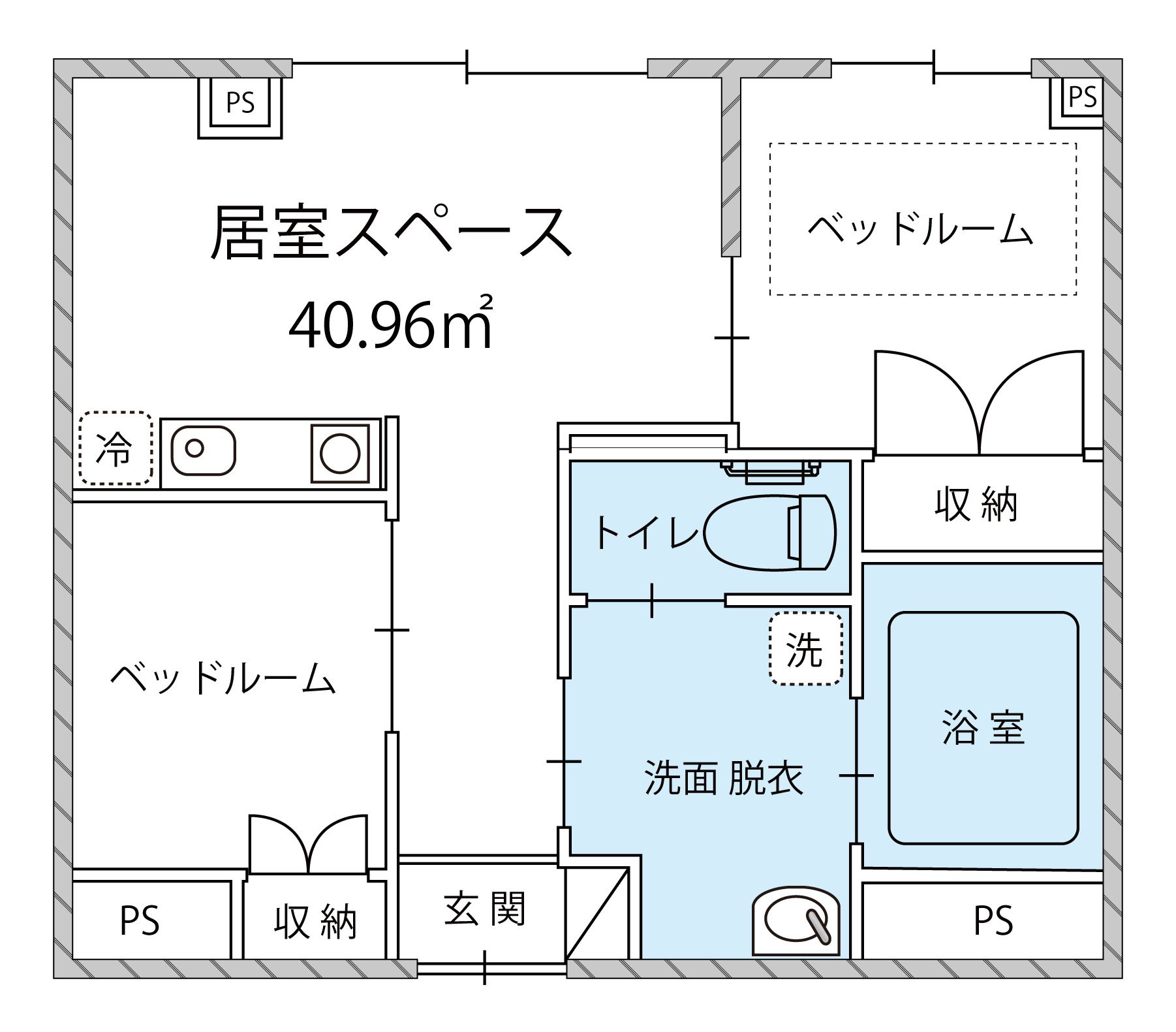 ディーフェスタ楠の2DKご夫婦部屋タイプの間取り図