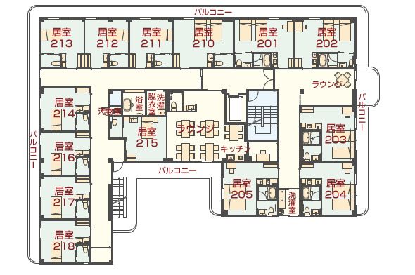 エイジフリーハウス南烏山プレミアの2Fのフロアマップ