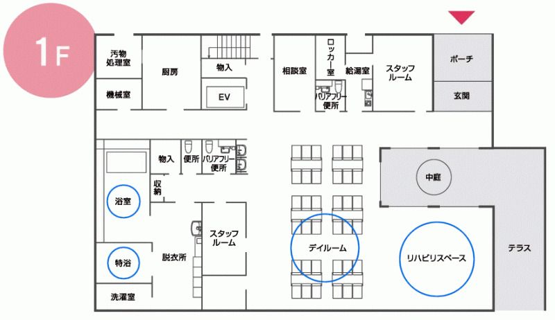 リハ・ハウス来夢の1Ｆのフロアマップ