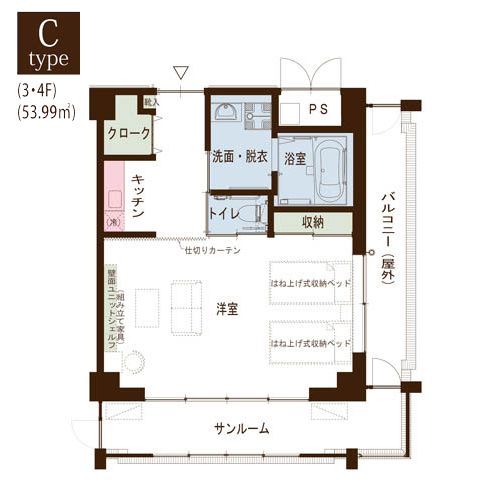 シニアレジデンスかの苑のＣTypeの間取り図