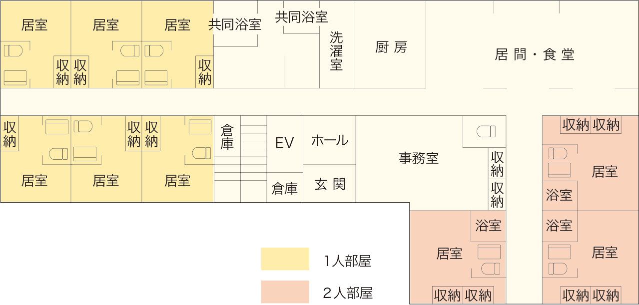 サービス付き高齢者向け住宅 咲楽の(A・B棟) 1Fのフロアマップ