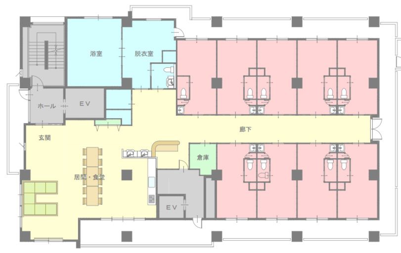 スマイルぜんかい サービス付き高齢者向け住宅の3～4Fのフロアマップ